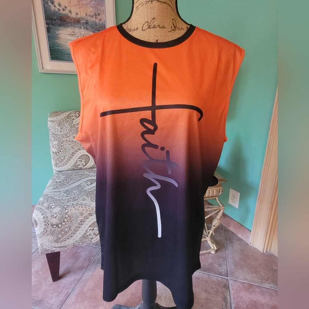 Orange and Black Gradient Sleeveless Faith Top Size L NWOT